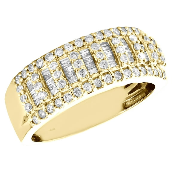 10K Yellow Gold Round & Baguette Diamond Wedding Band 8.50mm Statement Ring 1 CT