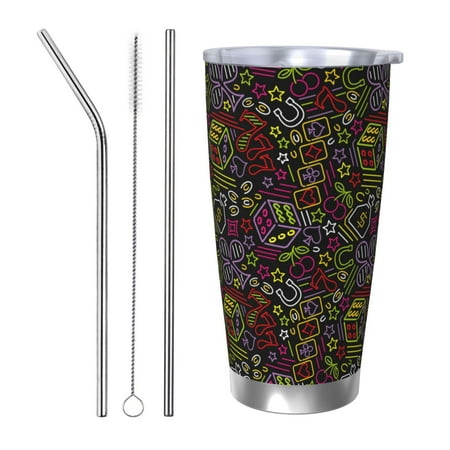 

KLL Casino Icons Print 40oz Stainless Steel Insulated Car Cup with Spillproof Lid - Keep Your Drink Hot or Cold on the Go-Straw Three-piece Set