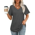 thumbnail image 2 of Puntoco Short Tops Blouses for women Clearance Women's Casual Short Sleeve Solid Ladies Round Neck Top Blouse Dark Gray L(L), 2 of 5