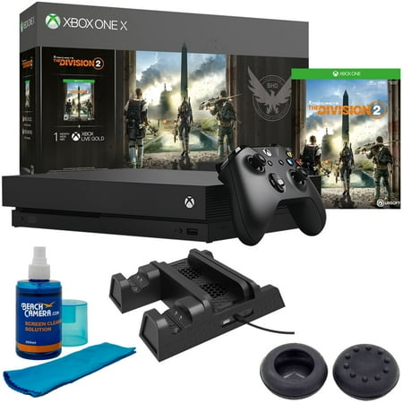 Microsoft Xbox One X 1TB Console w/ Tom Clancy's The Division 2 Bundle (CYV-00255) + 3-in-1 Dual Controller Charging Station + Screen Cleaner (Large Bottle) + Replacement Thumb Grips