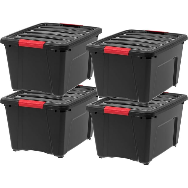 Boîte de Rangement en Plastique L avec Couvercle et Loquets Solution d'Organisation de Garage Durable Contenants Empilables Emboîtables Poignée de Tirage Sécurisée