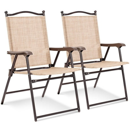 Costway Set of 2 Patio Folding Sling Back Chairs Camping Deck Garden Beach
