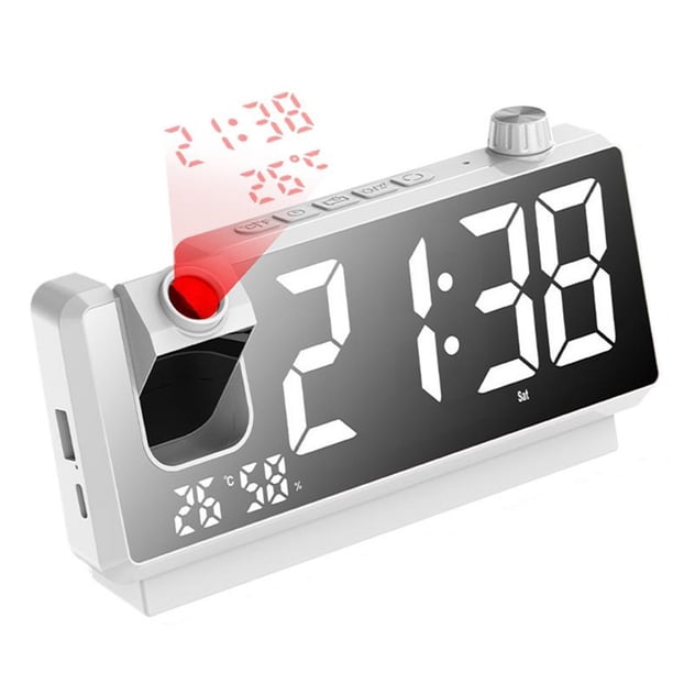 Reloj Despertador con Proyección, Pantalla LED HD, Relojes de Proyección Inteligentes para Dormitorio, Proyector de Reloj Digital Giratorio de 180 Grados A