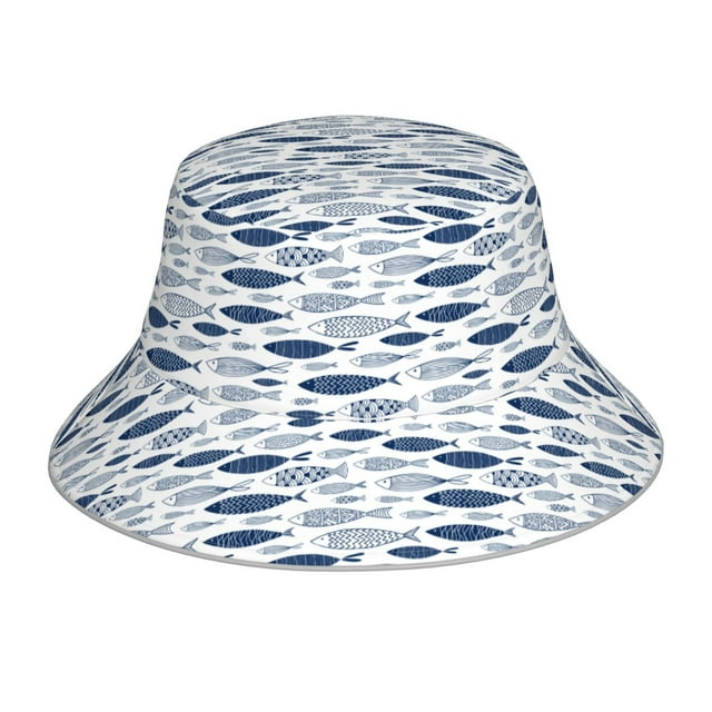 Fotbe Blue Fish Sombrero Tipo Pescador con Estampado – Sombrero de Sol de Algodón de Moda para Playa, Golf, Pesca