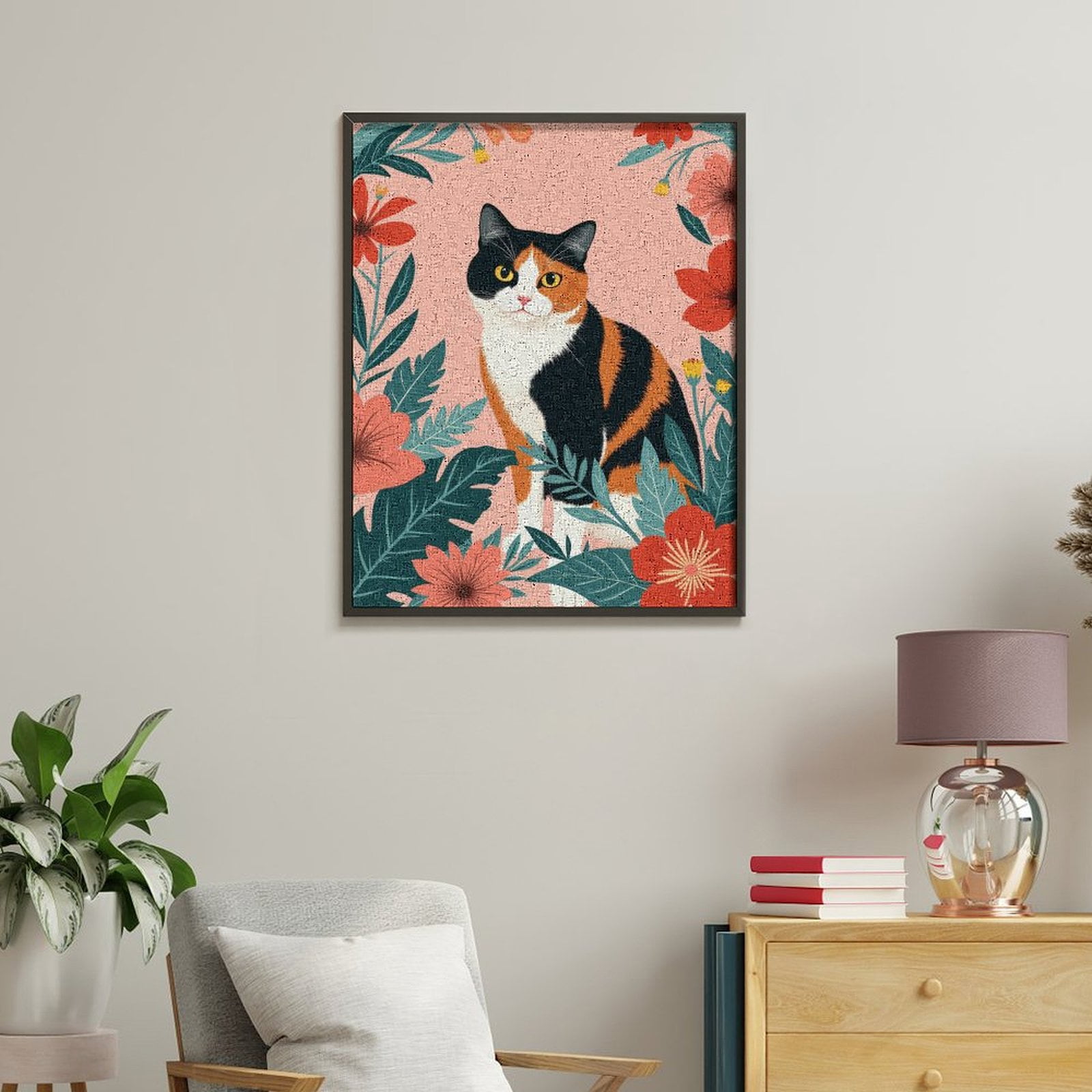 Paint By Numbers Kit for Adults Beginner - DIY Cat Floral Portrait Art Illustration Canvas Painting Kits for Adults, Frameless Paint By Number for Adults for Home Wall Decor 16x20 Inch