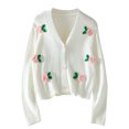 thumbnail image 2 of Itsame Women Cardigan Sweaters Button Loose V-Neck Sweater Long Sleeve Button Sweatertop White Size M, 2 of 5