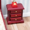 thumbnail image 4 of Miniature Bedside 1:12 Furniture Dollhouse Nightstand Bedroom Drawer Cabinet Model Accessories Mini House Scene Building Tabletop Decorations (Red), 4 of 6