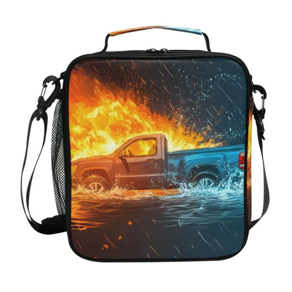 ALAZA Truck Ice and Fire Lunch Box Insulated Lunch Bag Reusable Thermal Cooler Tote School Picnic