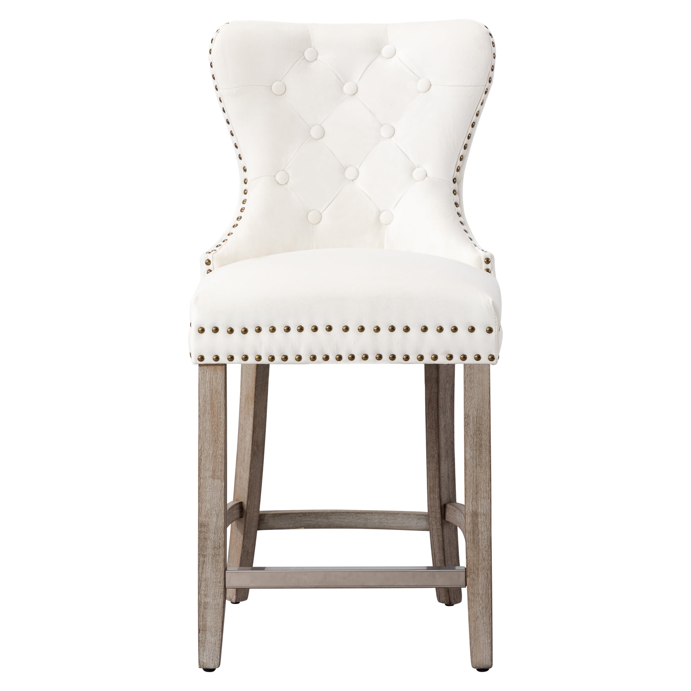 Westin Outdoor 24" Tufted Velvet Bar Stool, Antique Gray/Velvet Cream
