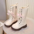 thumbnail image 2 of FYEGRE Girls Lace Up Riding Boots Mid Calf Combat Boots PU Leather Side Zipper Punk Goth Boot Beige 9-10 Years, 2 of 9