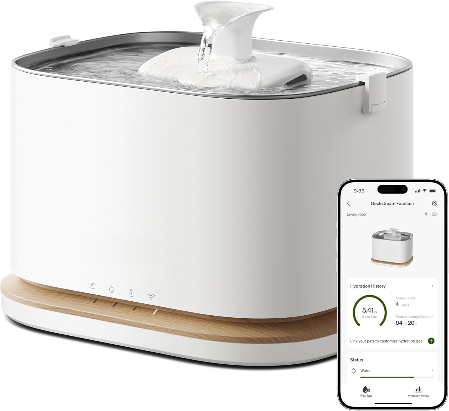 Cat Water Fountain Stainless Steel Tray, Cordless Smart Cat Fountain with App Monitoring, Quiet Pet Water Fountain Indoor, 3L/101oz Cat fountains for drinking, Easy to Clean 5G WiFi Dispenser