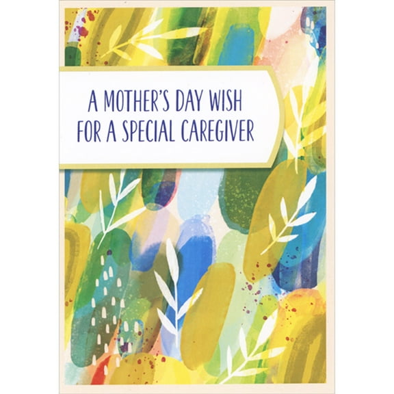 Designer Greetings Mother's Day Wish on Blue and Green Leaf Pattern Background Mother's Day Card for Caregiver