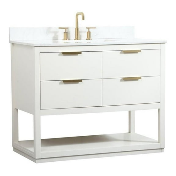 42 inch single bathroom vanity in white with backsplash