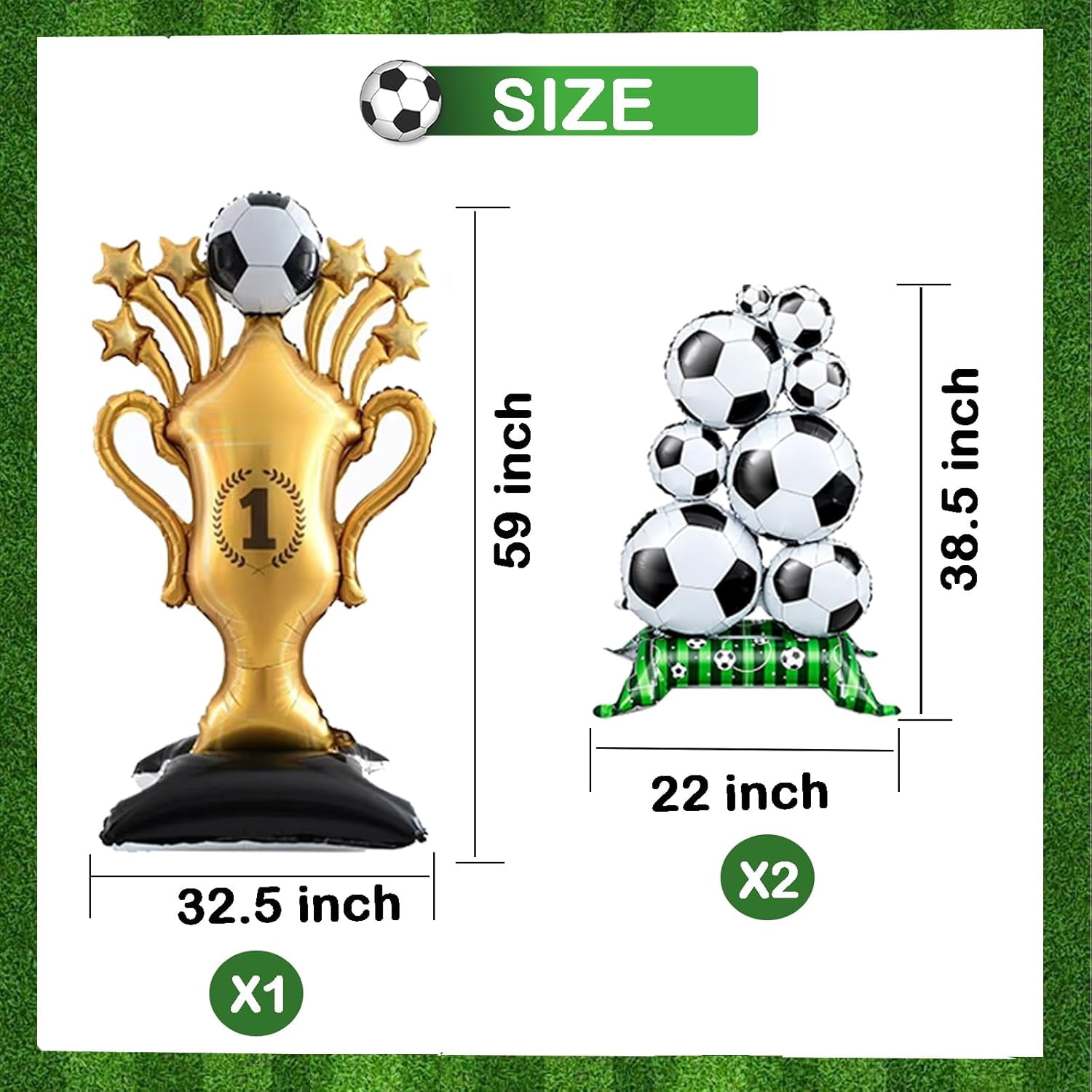 3Pcs Soccer Foil Balloons Set – Large Soccer & Trophy Balloons for Sports Theme Birthday Party, Soccer Fans Party Decorations