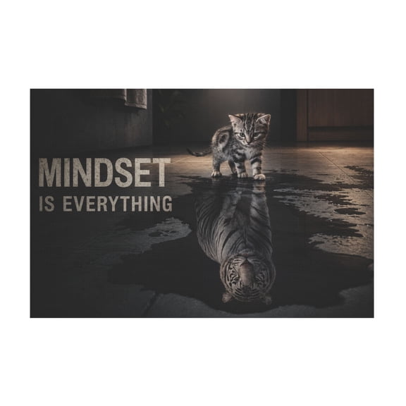 Motivational Mindset Is Everything Cat Tiger Quote Canvas Wall Art for Office or Bedroom Decor 12*18in