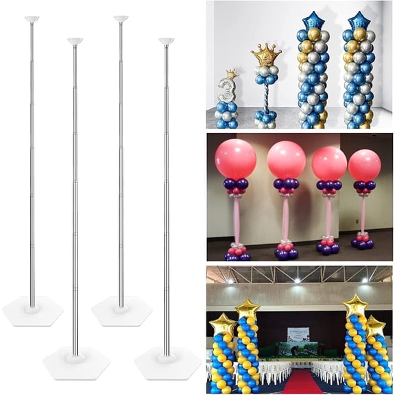 YALLOVE Balloon Column Stand, Sets of 4, 1.5 ft to 7 ft Height Adjustable Balloon Column Kits for Party Decorations