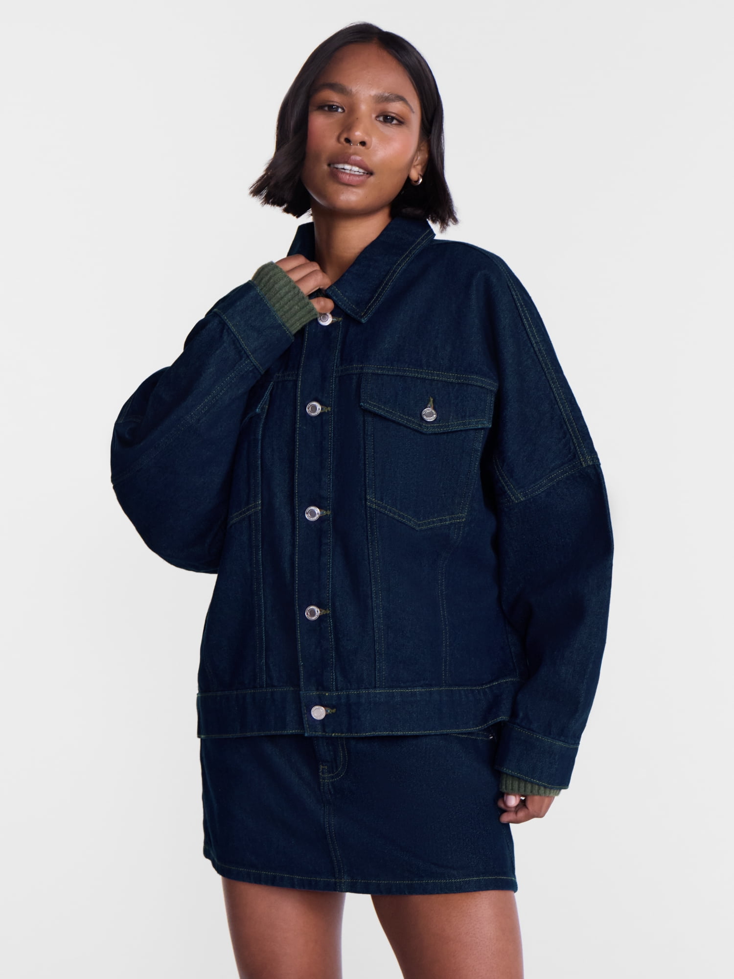 No Boundaries Oversized Denim Cotton Jacket, Women’s XXS-4X