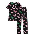 thumbnail image 4 of Garbnen Womens Pajama Sets Valentines Day Bow Print Short Sleeve Crew Neck Tops and Full-Length Pajama Pant Spring Summer Pajamas Sleepwear, 4 of 4