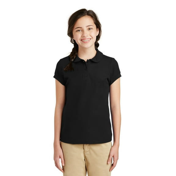 Port Authority Teen Female Regular Plain Short Sleeves Polo Black X-Small