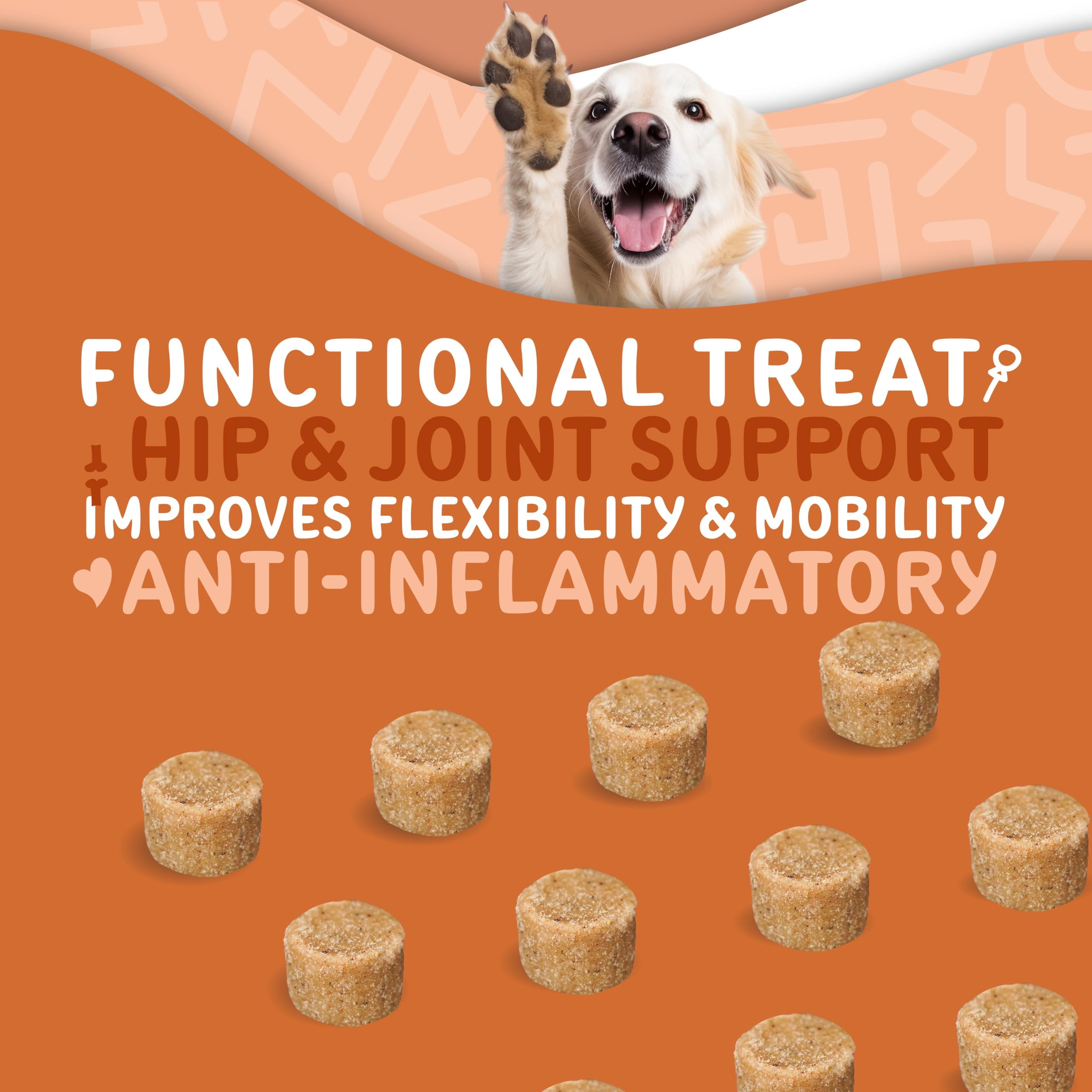 waggedy Hip and Joint Chews for Dogs with Turmeric, Glucosamine & MSM (120 Chews)