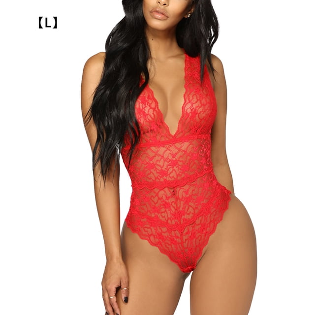 Lencería encantadora para mujer, diseño de malla de encaje, ropa interior con cuello en V profundo, mono, mono Sweethay XX000159-05