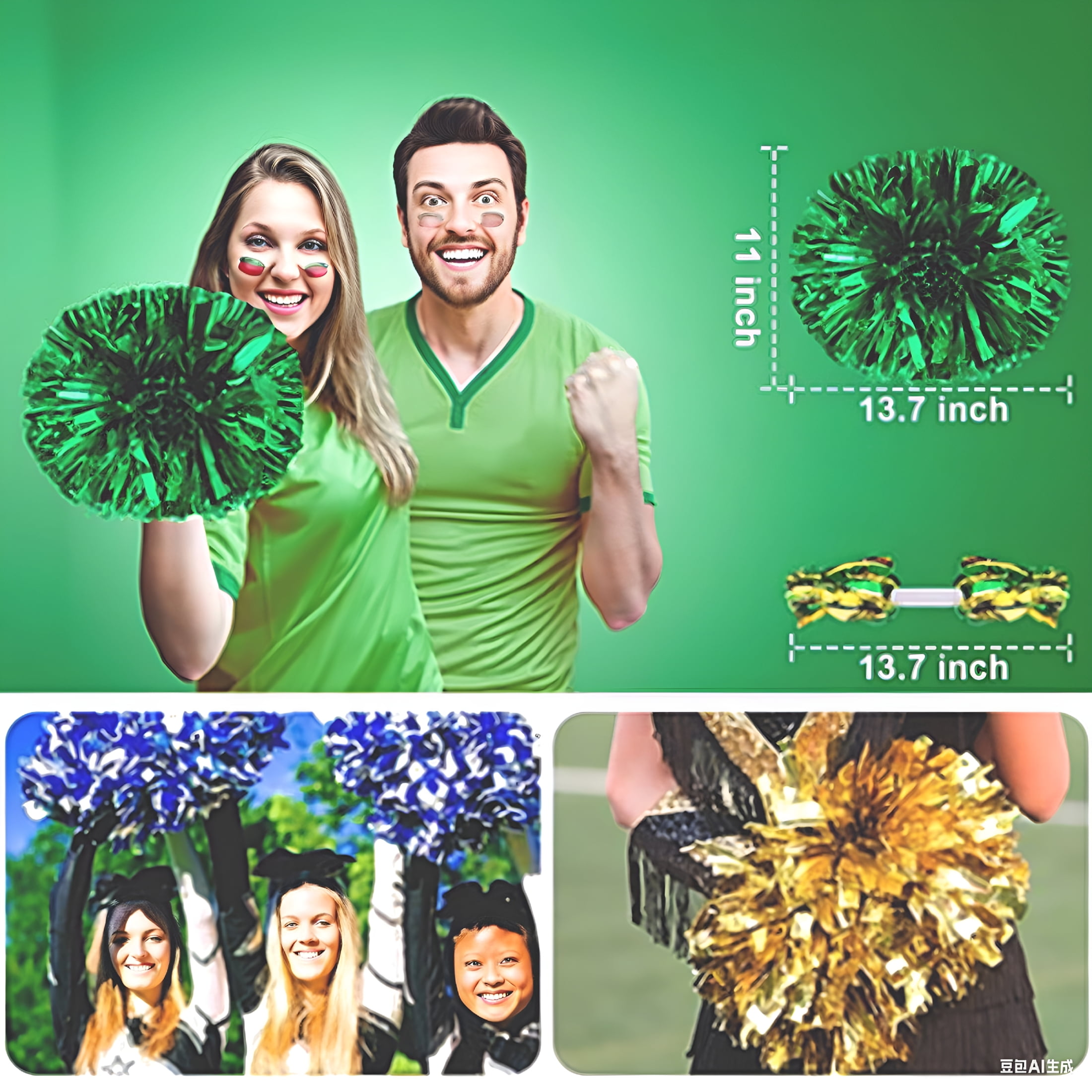 BESTSKY 2026 New Cheerleading Pom Poms with Baton Handle for Team Spirit Sports Dance Cheering Kids Adults (6 Packs)