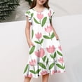 thumbnail image 5 of SBYOJLPB Flower Print Girls' Summer Dress Short Sleeve Round Neck with Ruffled Pockets Kids Sundress, 5 of 5