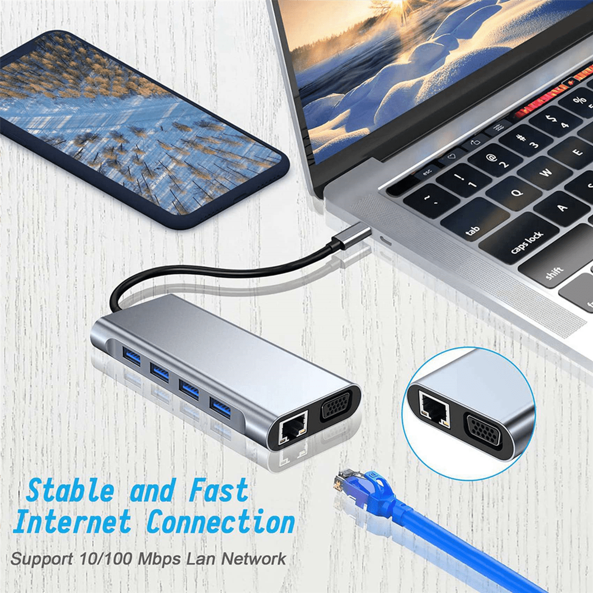 2X 11-in-1 USB C HUB Docking Station 4K Type C to -Compatible HUB Adapter USB-C to VGA RJ45 PD 100W USB Hub,2 x 11 in 1 Docking Station