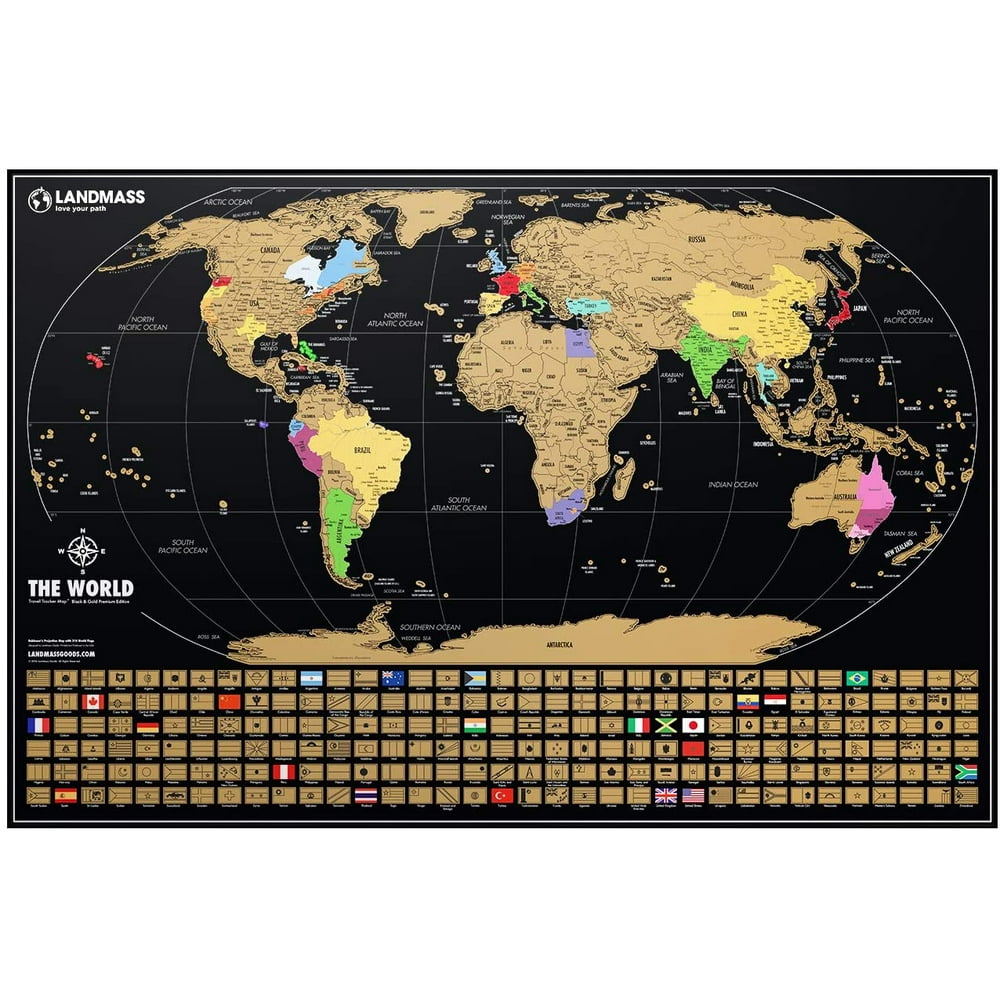 Landmass Extra Large Scratch off World Map Poster Made in the USA 24x36 inches