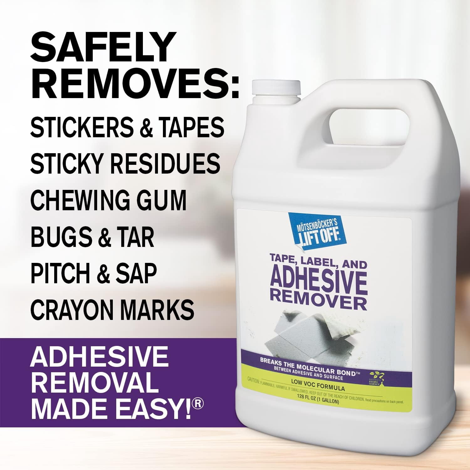 Lift Off 40801 Tape, Label, and Adhesive Remover Safely Removes Stickers, Glue, Decals, Sticky Residues, Gallon, Pack of 1