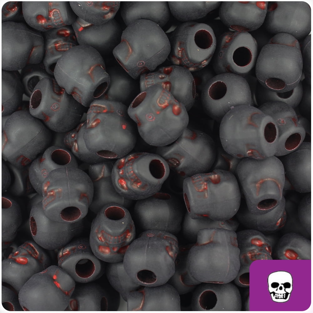 150 Black & Red Matte 11mm Halloween Skull Pony Beads Made in the USA 