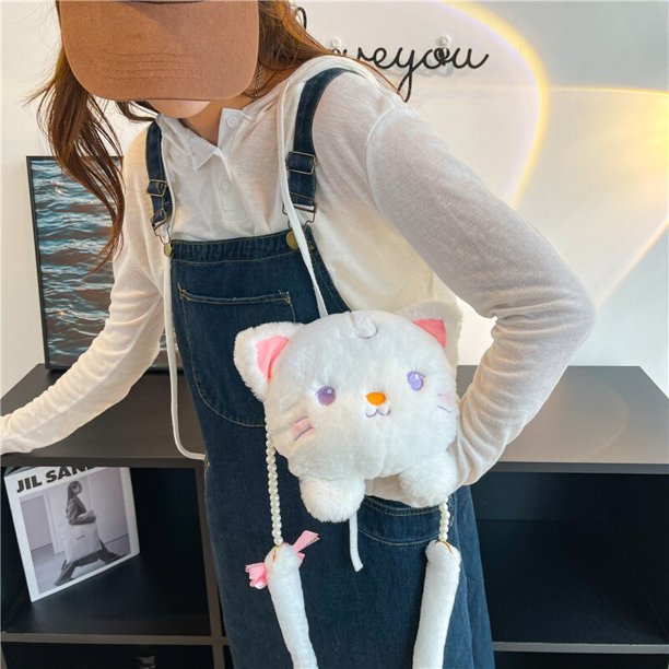 Bolso de hombro de felpa con Gato de dibujos animados para mujer, bandolera bonita personalizada para teléfono móvil, novedad de 2021