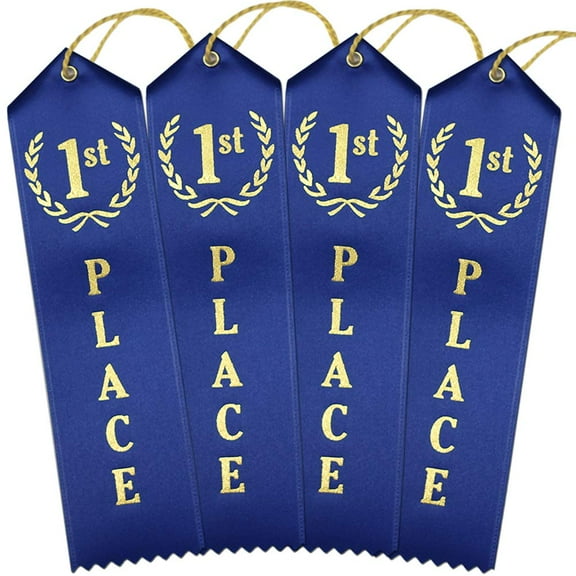 RibbonsNow 1st Place Award Ribbons - 100 Blue Ribbons with Card & String