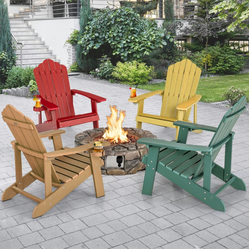 Aimee Lii Weather Resistant HIPS Outdoor Adirondack Chair with Cup Holder, Outdoor Patio Furniture for Balcony Porch Backyard, Sturdy -Green