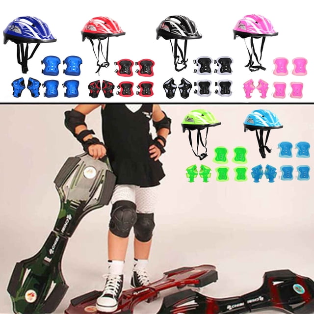 Equipo de Protección para Patines: Casco Ajustable, Rodilleras y Coderas. Seguridad Multideportiva para Jóvenes Ciclistas, Patinadores y Patinadores. Edades: 5 a 12 Años. Azul/Rojo.