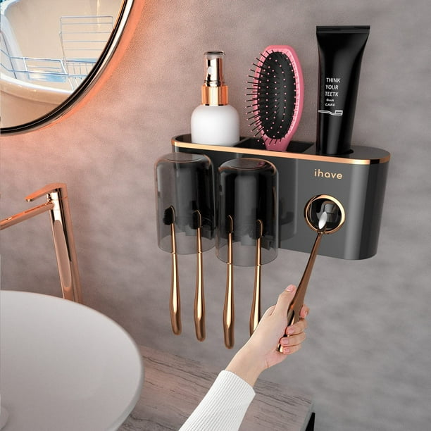 Soporte para cepillos de dientes y accesorios de baño con dispensador de pasta de dientes