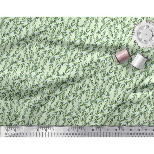 Soimoi Polyester Crepe Fabric Berries Leaves Print Fabric by The Yard 42 Inch Wide