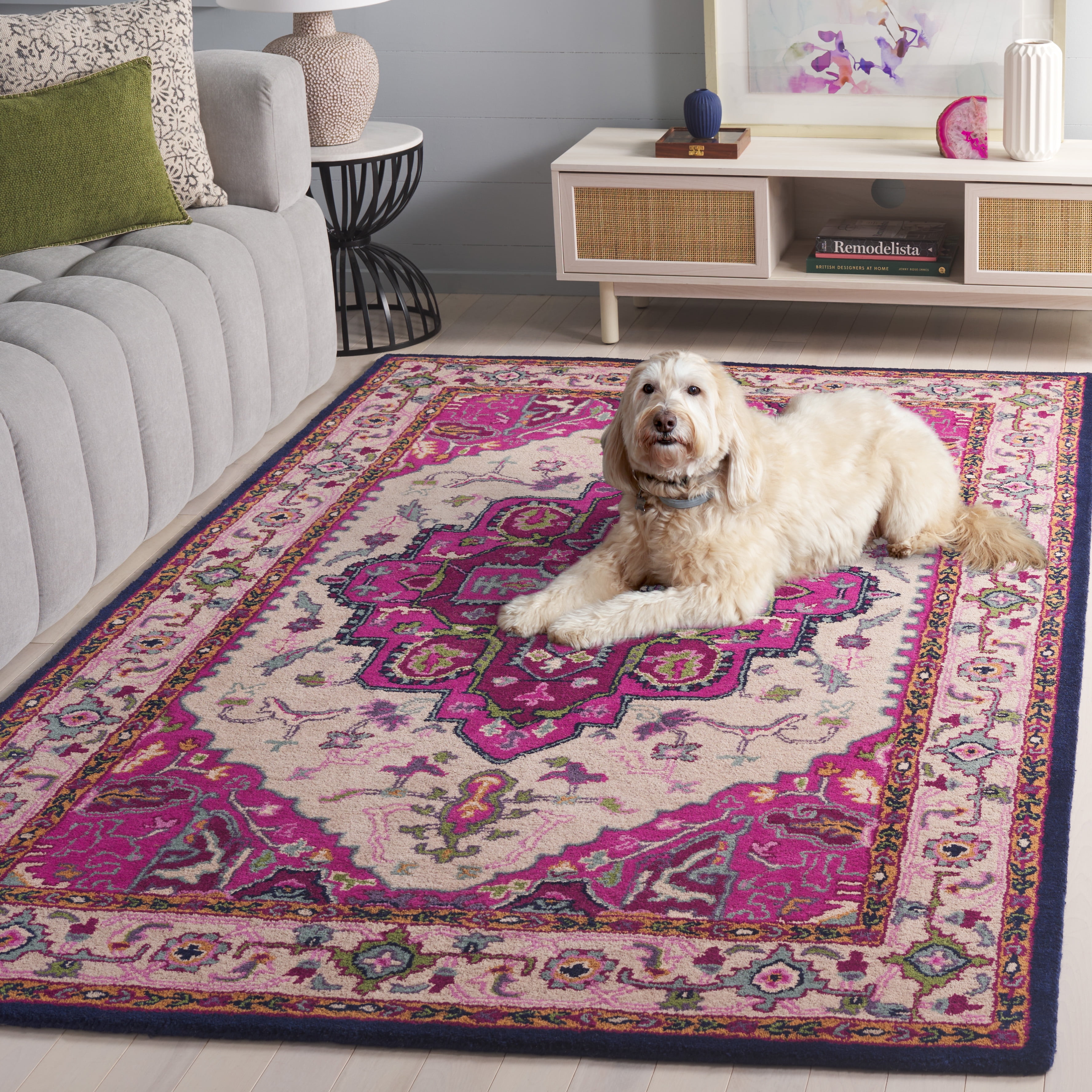 SAFAVIEH Bellagio Charlton Oriental Wool Area Rug, Ivory/Pink, 10' x 14'