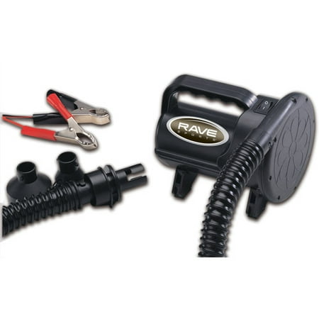 Rave Sport Ski and Tow Ropes 12V High Pressure Inflator/Deflator with Alligator Clips, Black
