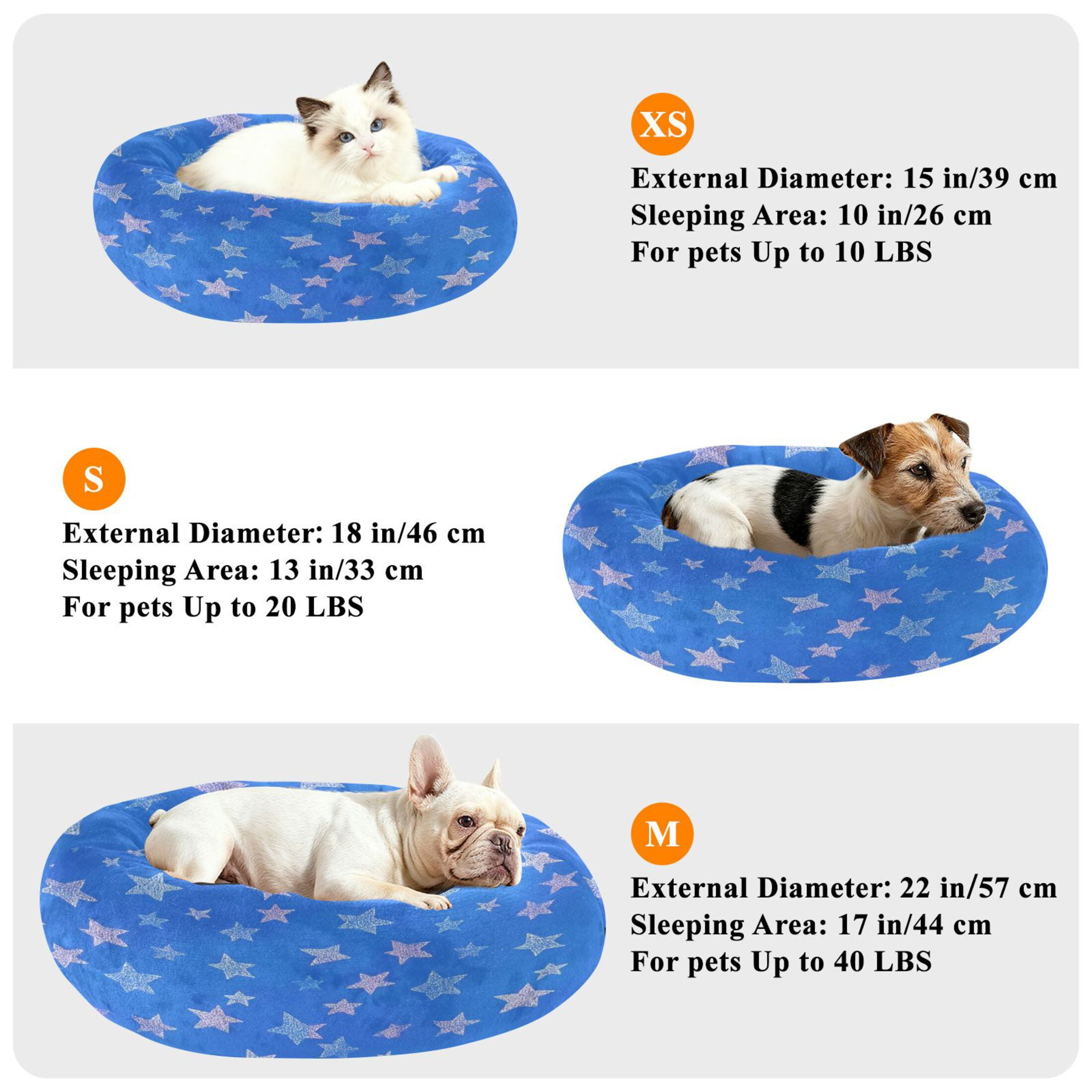Iauyy Pet Couch Donut Cat Bed for Indoor Cats/Small Dogs Washable & Machine with Non-slip Bottom Calming Cat Furniture, Shining Stars (M)