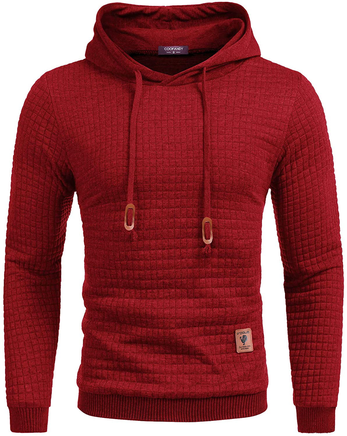 COOFANDY Men's Hooded Sweatshirt Long Sleeve Fashion Gym Athletic Hoodies Solid Plaid Jacquard Pullover with Pocket 