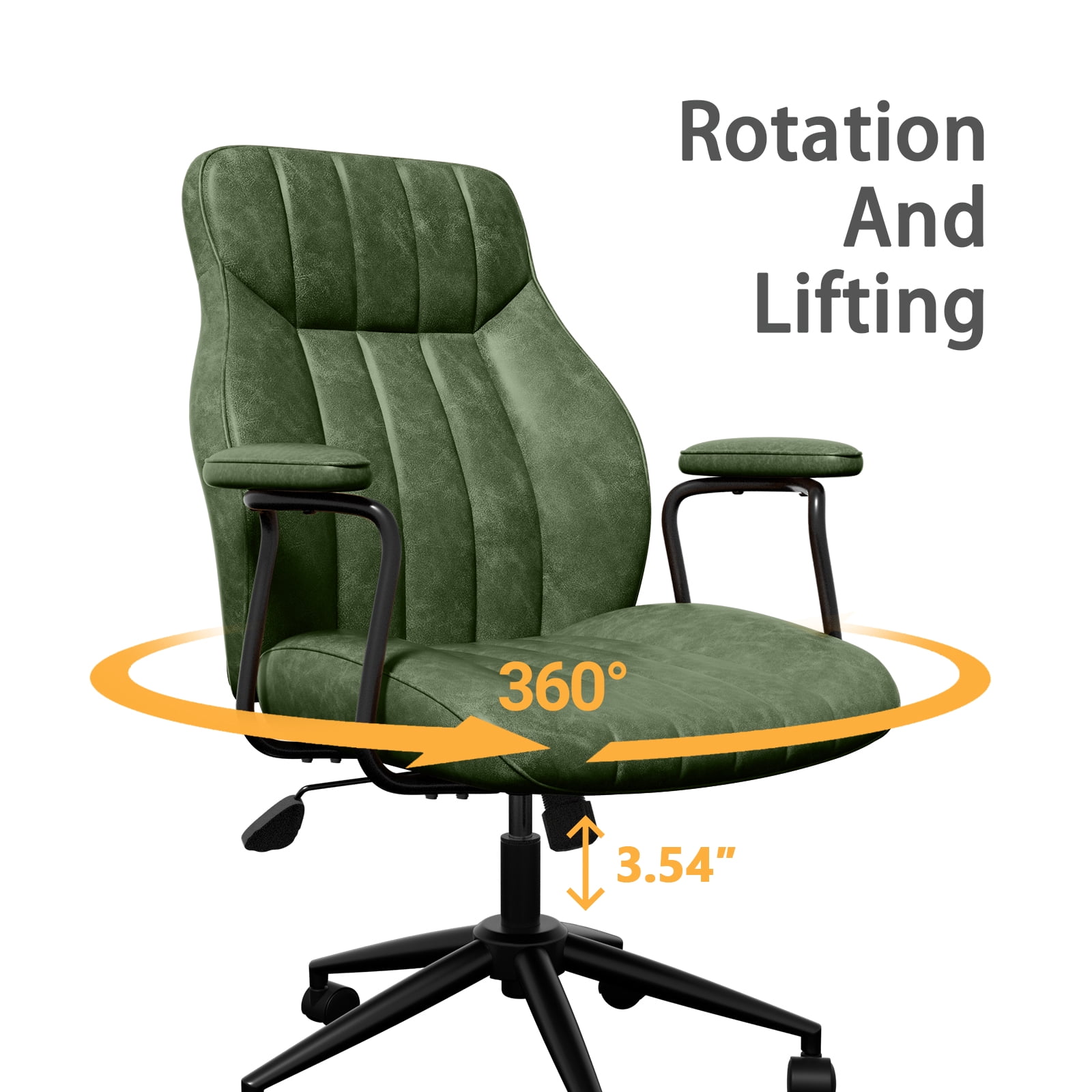HomeZeer Executive Office Chair, Leather Desk Chairs with Wheels, Ergonomic Desk Chair with Arms, Mid Century Modern Reclining Computer Task Home Chair with Lumbar Support, Green