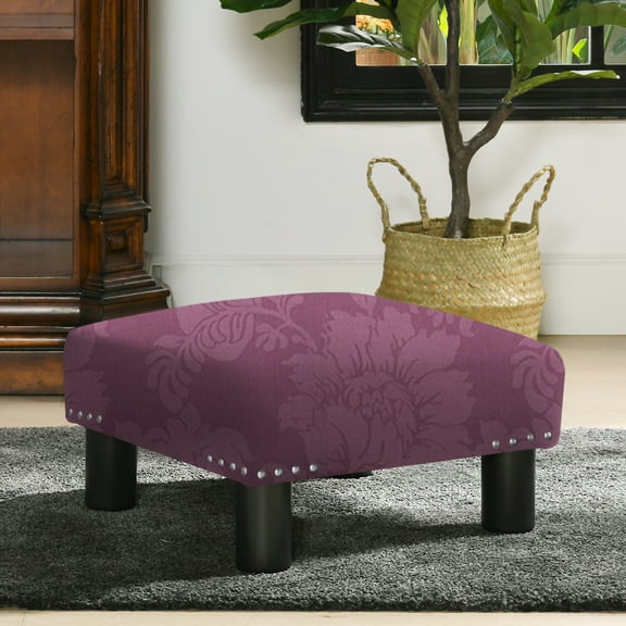 Jennifer Taylor Home Jules 16" Square Accent Footstool Ottoman, Purple Floral Sateen Jacquard