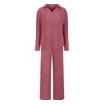 thumbnail image 6 of Lovskoo Womens Rib Knit Pajamas Collared Lounge Sets Solid Long Sleeve Top and Long Pants Matching Pjs Sleepwear Loungewear Claret XL, 6 of 6