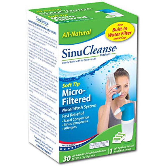 SinuCleanse Micro Filtered Nasal Wash System Sinus Cleanse and Cleaning Saline Irrigation Flush System 30 Count