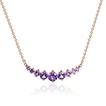 Amethyst Purple Quartz Bead Necklace - 18K Rose Gold Plated & Genuine Amethyst Necklace
