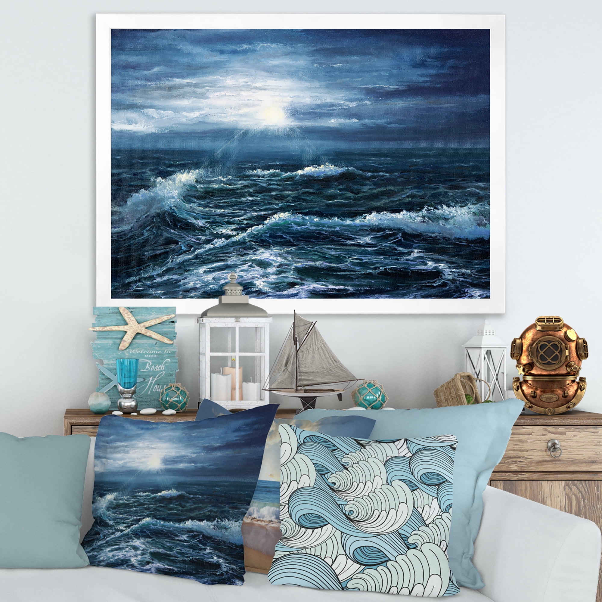 Designart 'Morning Glow Through The Ocean Waves' Nautical & Coastal Framed Art Print