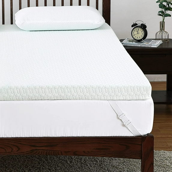 EastVita Mattress Topper, Green Tea Scent Memory Foam Mattress Topper with Zippered Bamboo Cover and Removable & Washable Cover, Cloud-Like Soft Mattress
