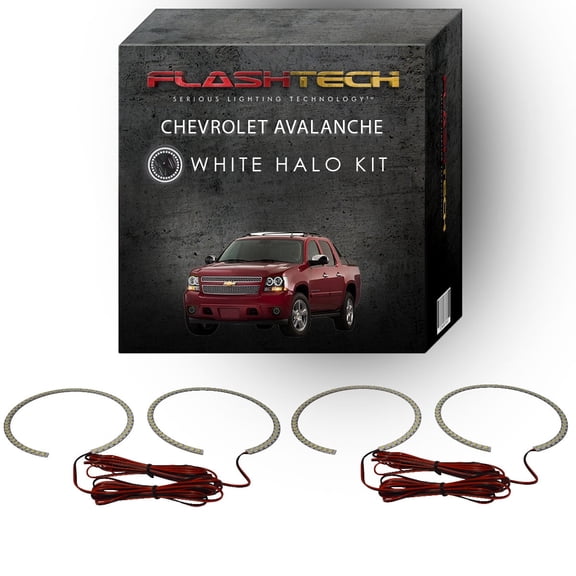 Flashtech White Angel Eye LED Headlight Halo kit for 07-13 Chevrolet Avalanche Headlights