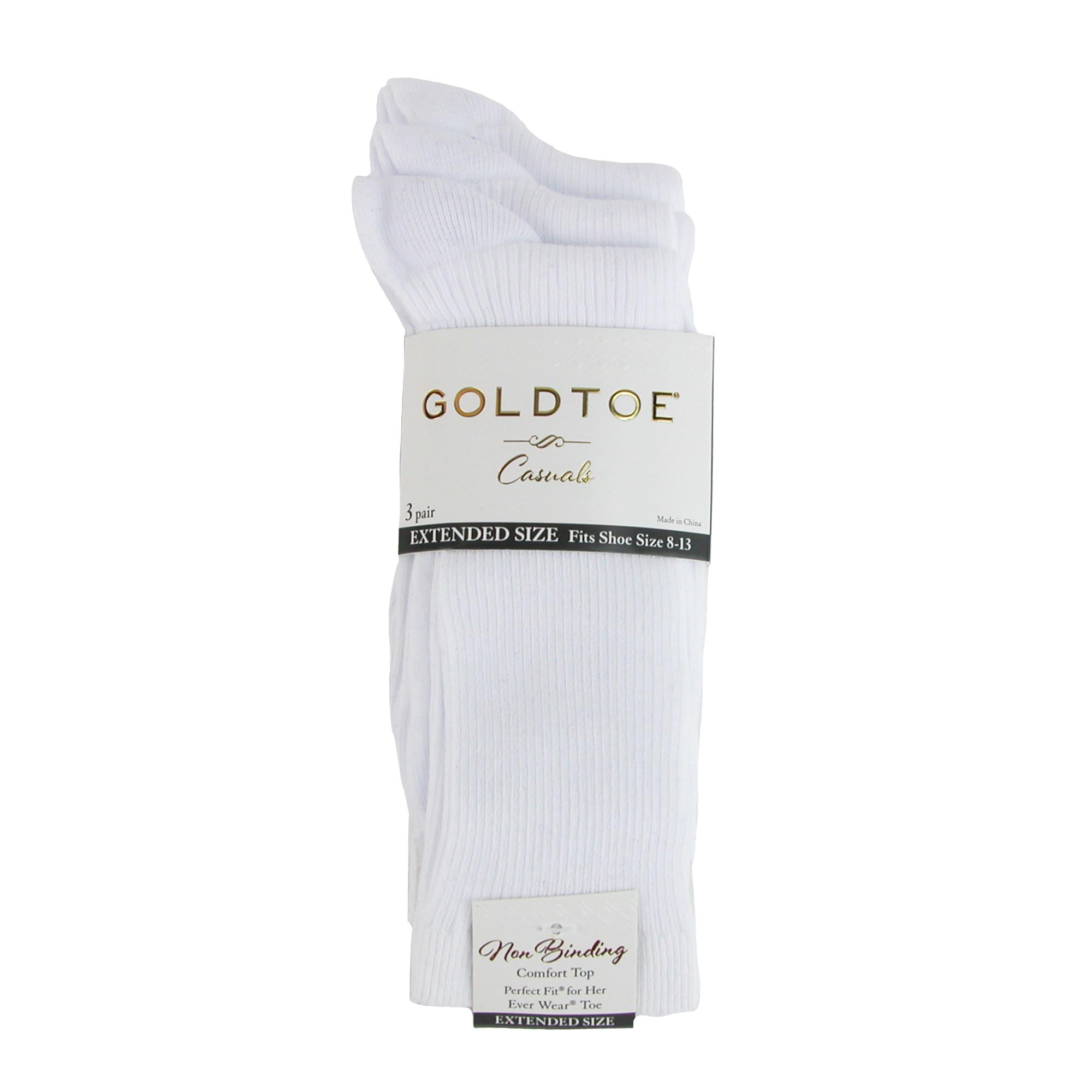 3 Pairs Gold Toe Womens Non-binding Ribbed Crew Socks
